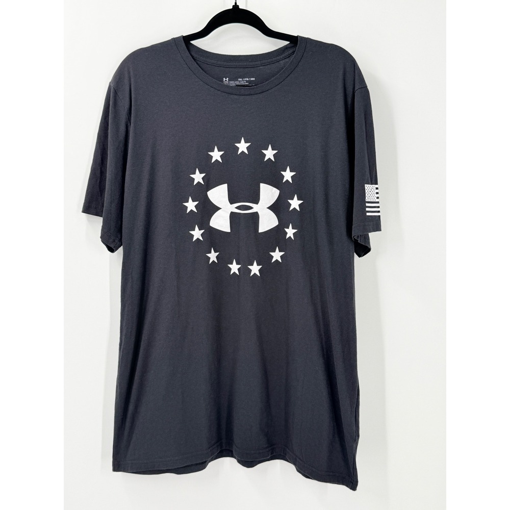 Under Armour Mens sz 2XL Black Freedom Star Logo HeatGear Short Sleeve T-Shirt